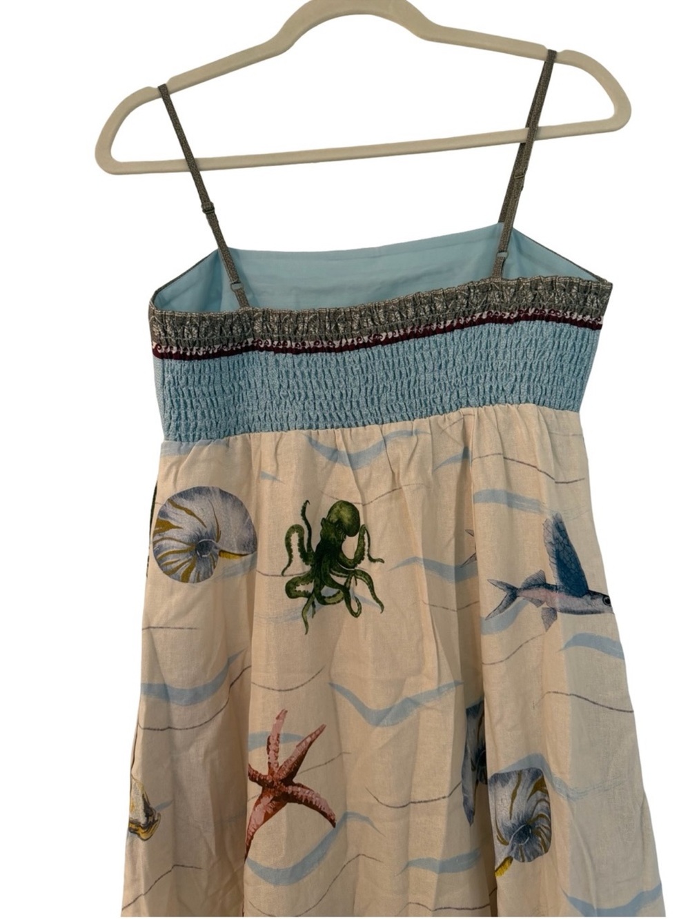 Caroline Constas Ocean Coastal Seashell Linen Maxi Dress Blue Cream NWT - Picture 9 of 11